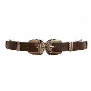 NEW LETO women's double buckle vegan leather western belt in brown
